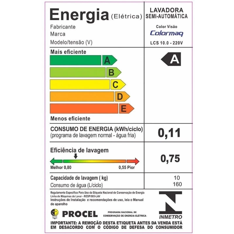 Tanquinho / Lavadora de roupas Semi-automática Colormaq 10Kg lcs