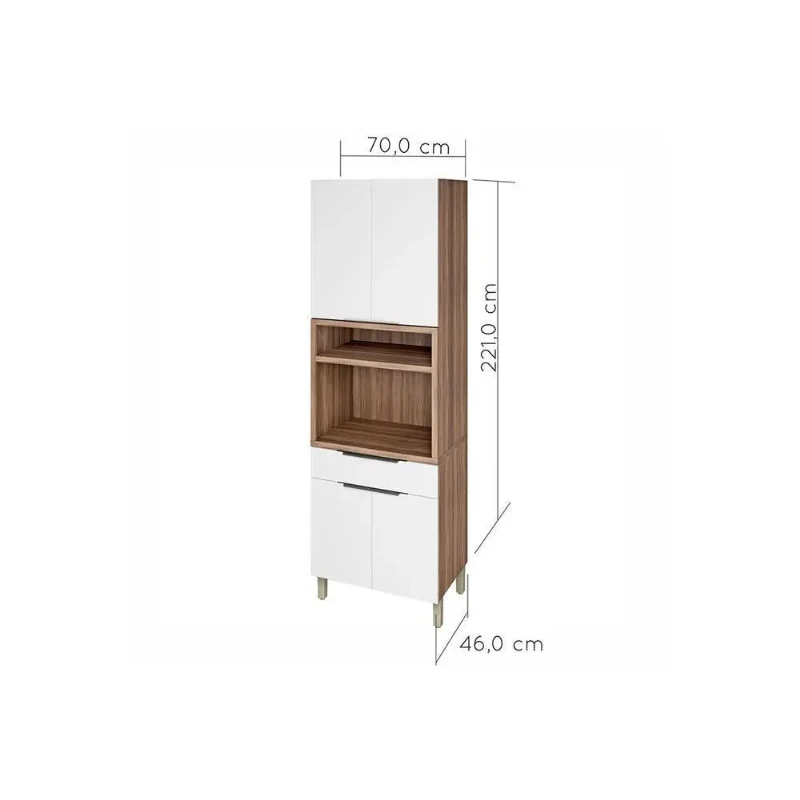 Paneleiro de Cozinha Nesher Donna 4 Portas 70cm Cor Nogal/Branco
