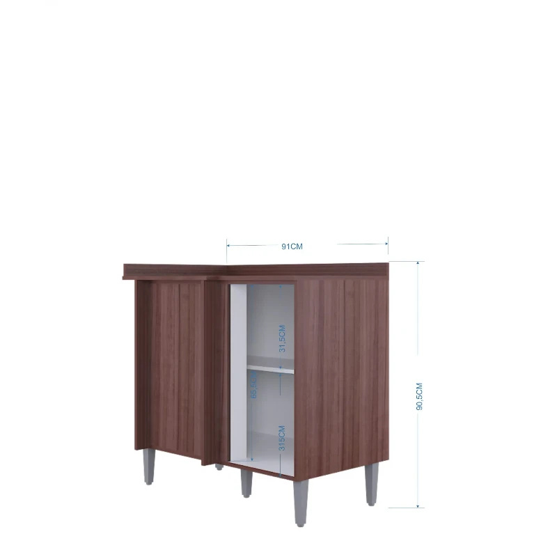 Balcão Canto Reto 2 Portas Lateral Vitória Capuccino - Poquema