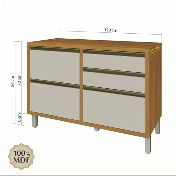 Balcão Baronesa 1 Porta 4 Gavetas 120 cm - Nesher