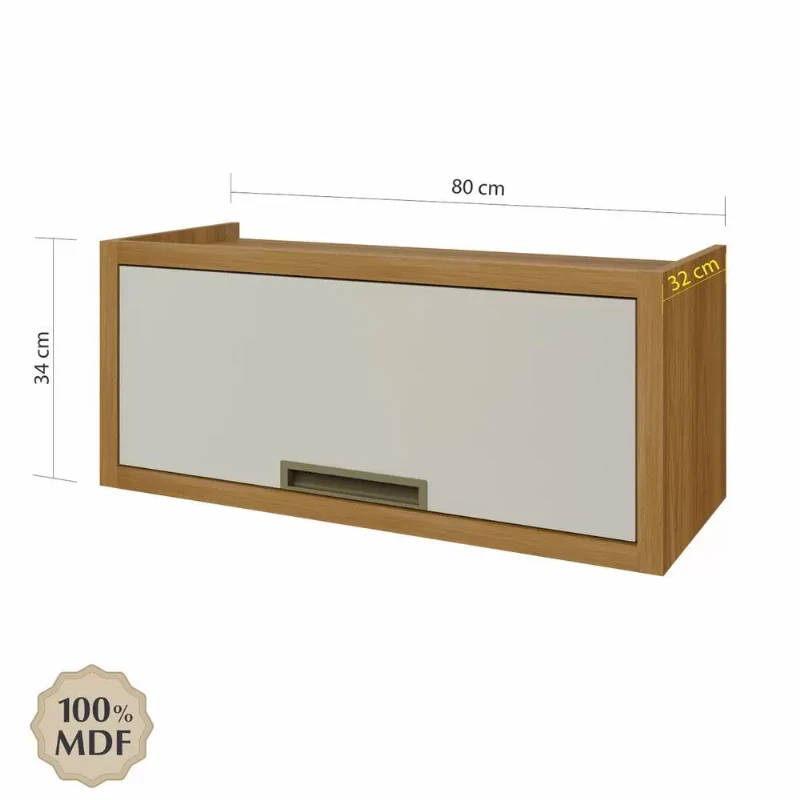 Armário de Cozinha Aereo Geladeira Nesher Imperatriz 1 Porta Basculante Freijó / Off White