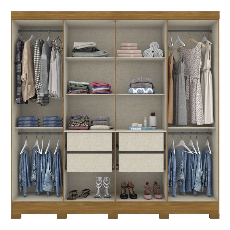 Guarda-Roupa/Roupeiro 8 Portas e 4 Gavetas - Briz B51 - Nature/Off White