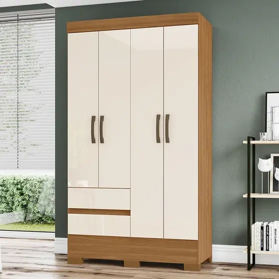 Guarda Roupa Solteiro BS02 4 Portas e 2 Gavetas - Móveis Briz