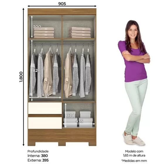 Guarda Roupa Solteiro BS02 4 Portas e 2 Gavetas - Móveis Briz