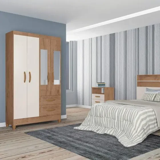 Guarda-Roupa/Roupeiro com Espelho 4 Portas 2 Gavetas Real Light Atualle Móveis