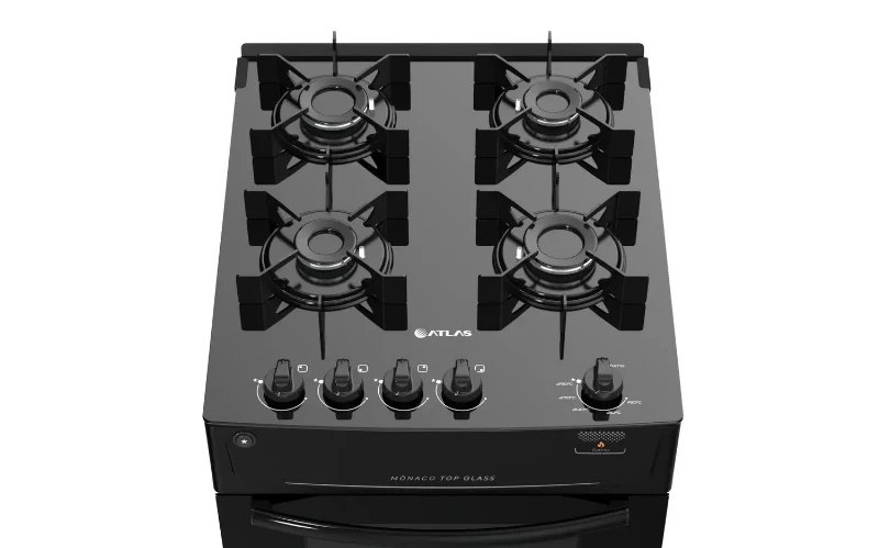 Fogão 4 Bocas Atlas Mônaco Top Glass Acendimento Automático - Bivolt