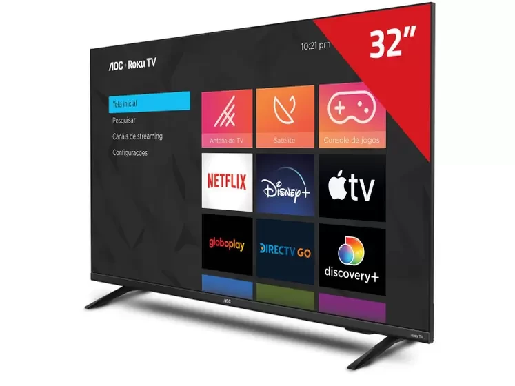 Smart TV Roku 32 Polegadas” HD D-LED AOC 32S5135/78G VA - Wi-Fi 3 HDMI 1 USB