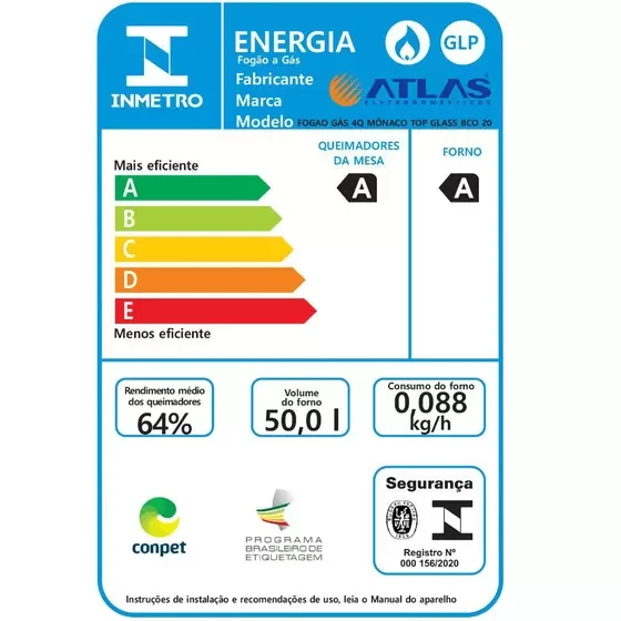 Fogão 4 Bocas Atlas Mônaco Top Glass Acendimento Automático - Bivolt