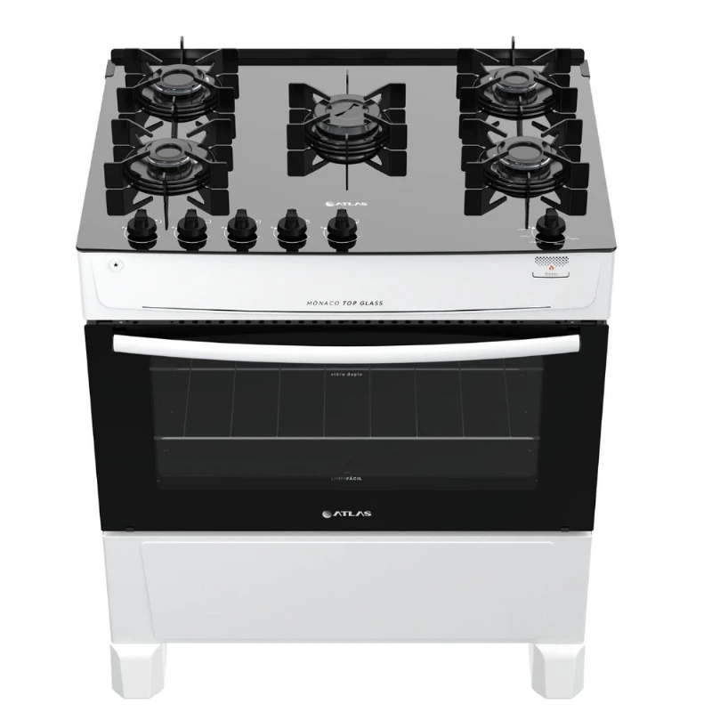 Fogão Mônaco Top Glass 5 Bocas Automático Com Forno Atlas
