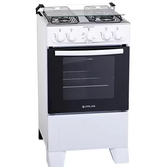 Fogão de Piso Atlas 4 Bocas Coliseum Plus, Mesa de Inox, Branco