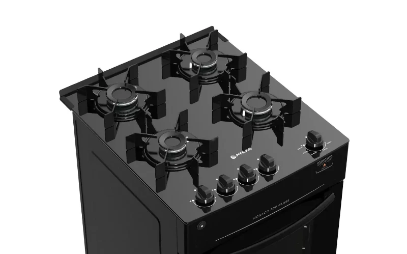 Fogão 4 Bocas Atlas Mônaco Top Glass Acendimento Automático - Bivolt