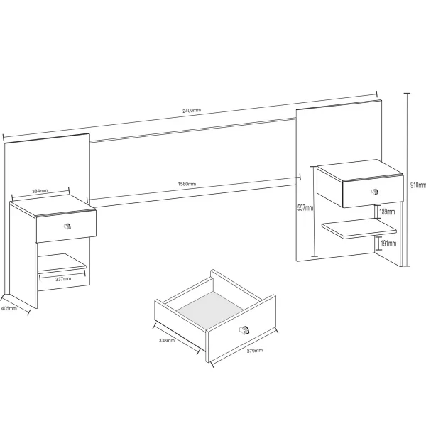 Cabeceira Casal com Mesa de Cabeceira Belgica 2 Gavetas - Atualle Móveis