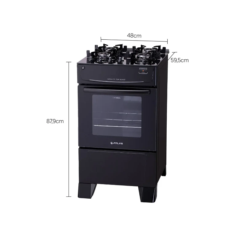 Fogão 4 Bocas Atlas Mônaco Top Glass Acendimento Automático - Bivolt