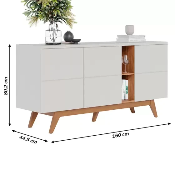 Balcão Buffet Noronha 3 Portas 1 Prateleira Off White/Matte/Freijó - Colibri