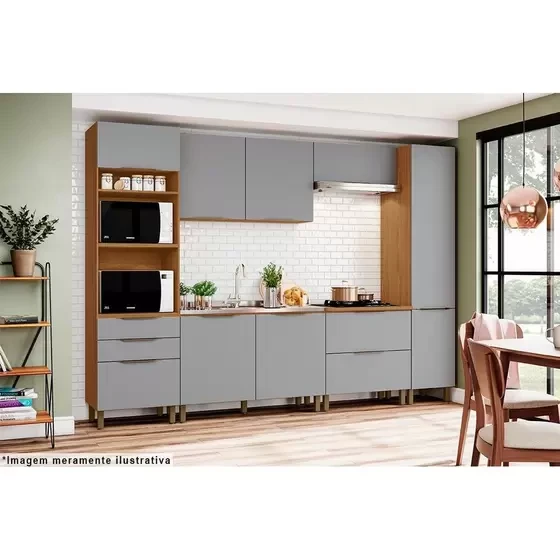 Paneleiro de Cozinha BM300 2 Portas Nature/Cinza - Henn