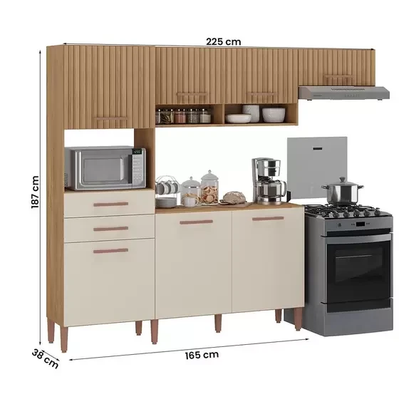 Cozinha com Balcão Fortaleza com 7 Portas 2 Gavetas - Atualle