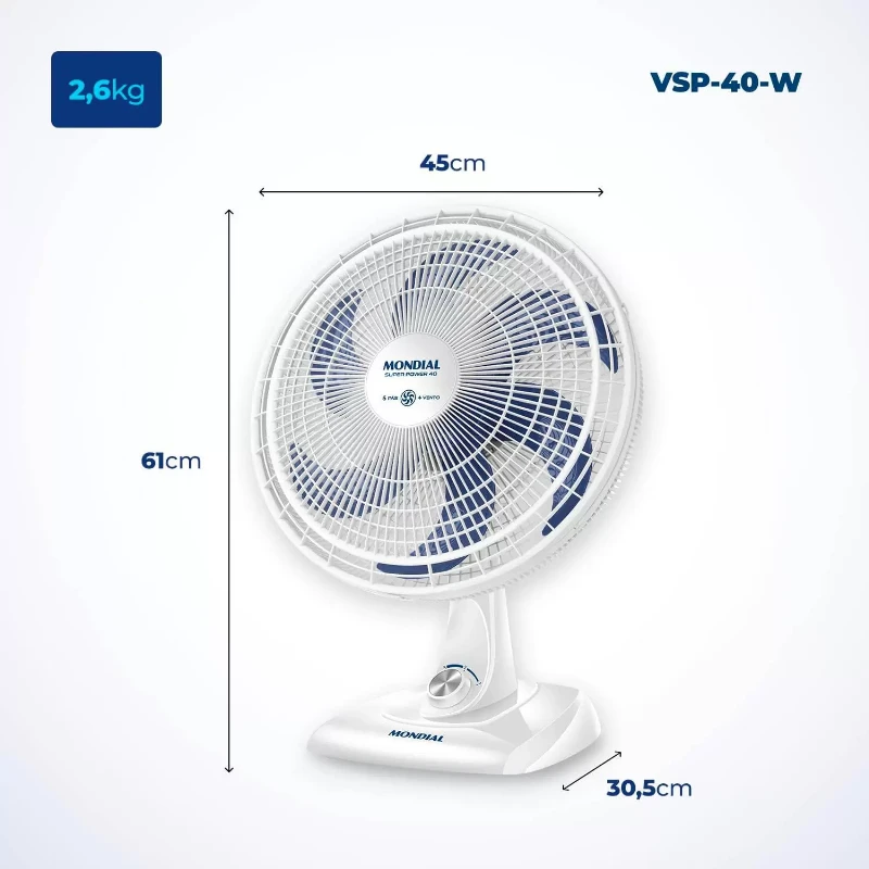 Ventilador de Mesa Mondial VSP-40-B - 40cm 3 Velocidades 220V