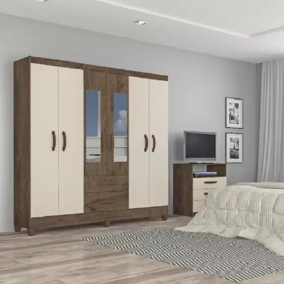 Guarda Roupa/Roupeiro Espelho 6 Portas 2 Gavetas Real Atualle