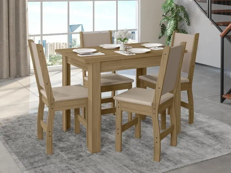 Mesa Jantar Bellagio com 4 Cadeiras Clara Estofadas - Poliman