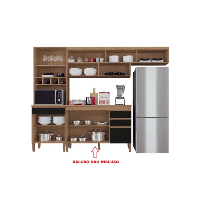 Armário de cozinha Itabela - Atualle - Canelado Rústico e Preto Fosco