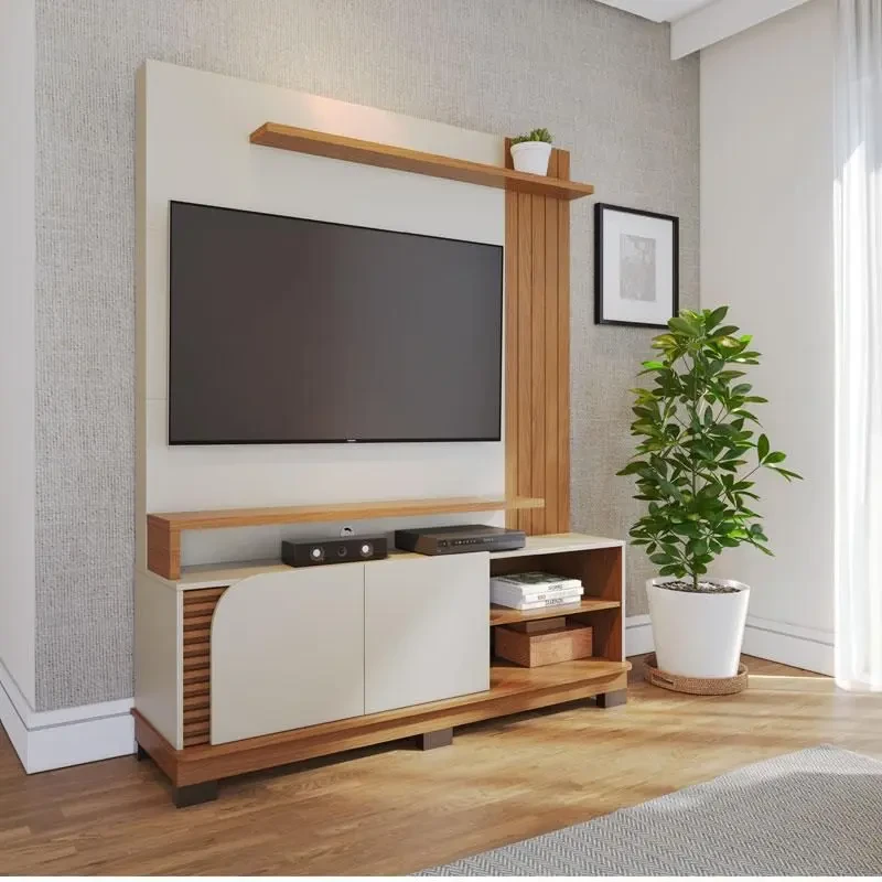 Estante Home Theater Jurerê 1.5 Off White Matte Freijó Colibri