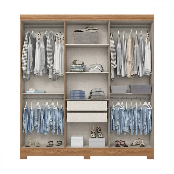 Guarda Roupa B368 Nature Off White Henn com Espelho - Henn