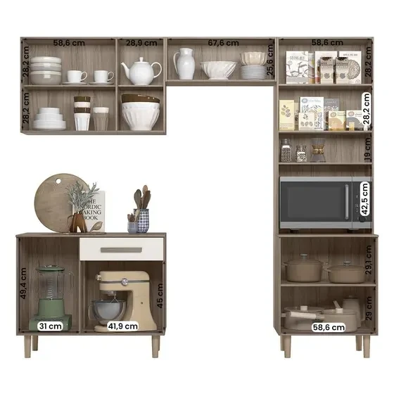 Armario de Cozinha Completa com Balcão Lemon com 10 Portas e 1 Gaveta