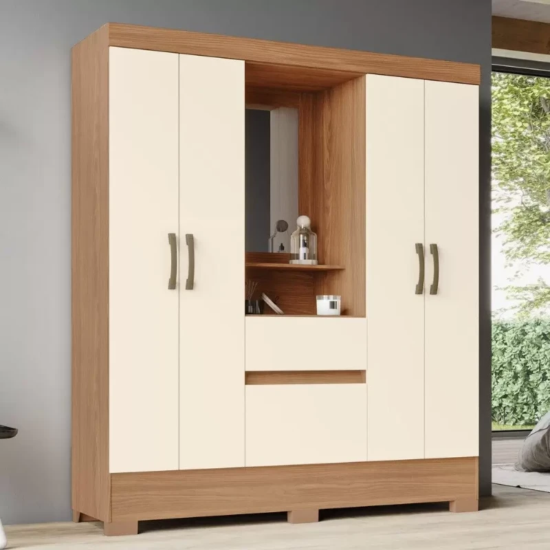 Guarda Roupa/Roupeiro Bs07 4 Portas e 2 Gavetas Nature/off White