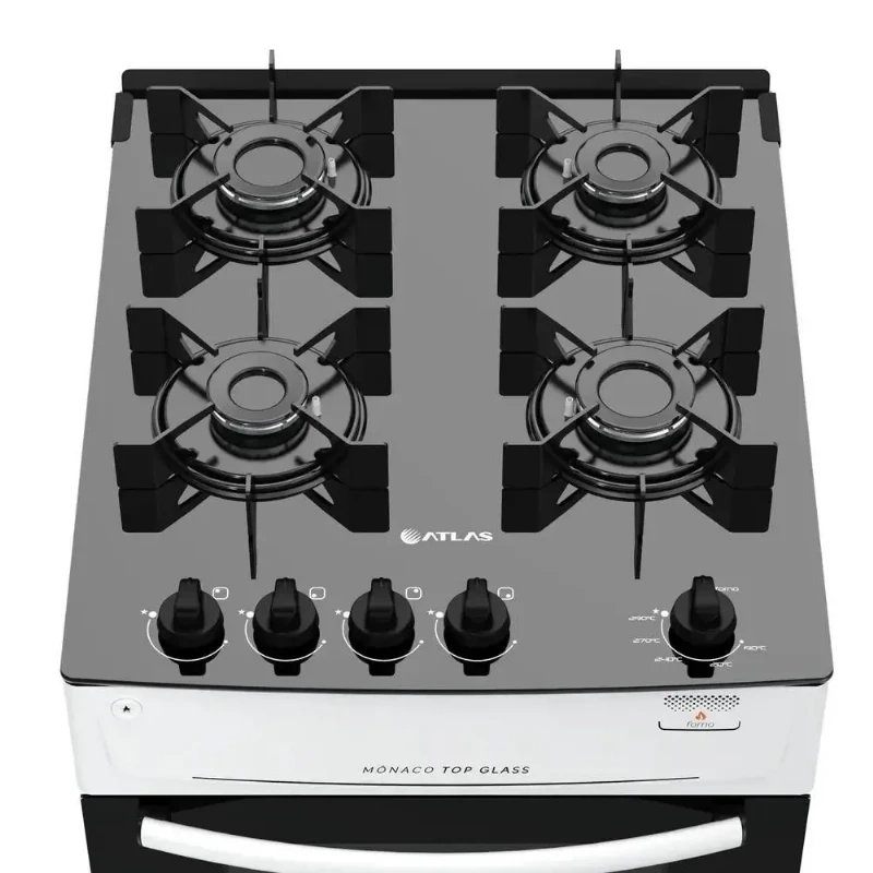 Fogão 4 Bocas Atlas Mônaco Top Glass Branco com Mesa de Vidro