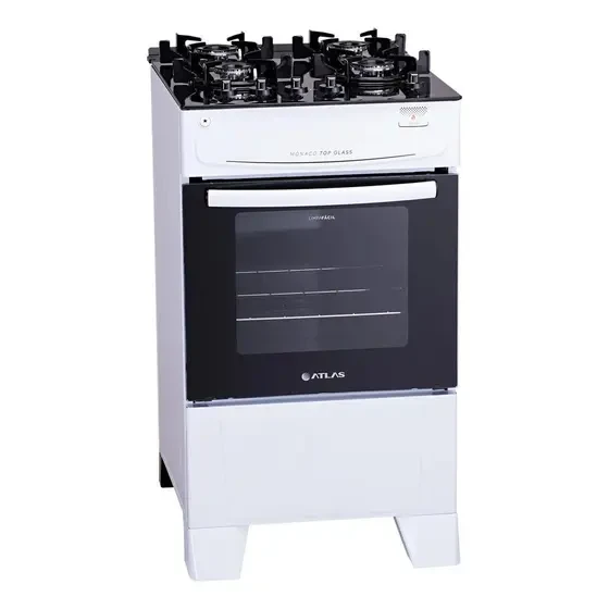 Fogão 4 Bocas Atlas Mônaco Top Glass Branco com Mesa de Vidro