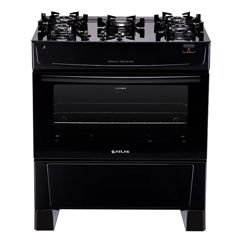 Fogão Mônaco Top Glass 5 Bocas Automático Com Forno Atlas