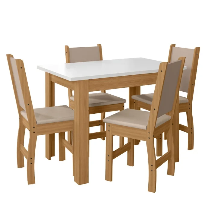 Mesa Jantar Bellagio com 4 Cadeiras Clara Estofadas - Poliman