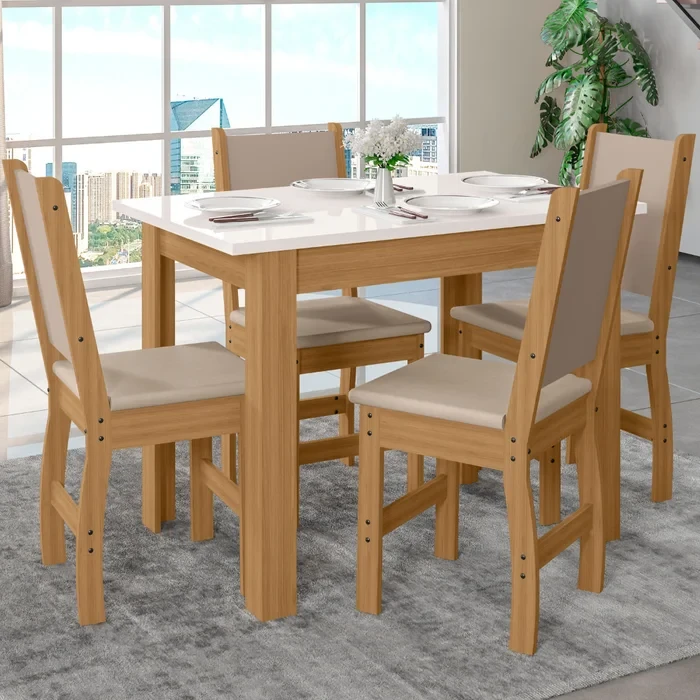 Mesa Jantar Bellagio com 4 Cadeiras Clara Estofadas - Poliman