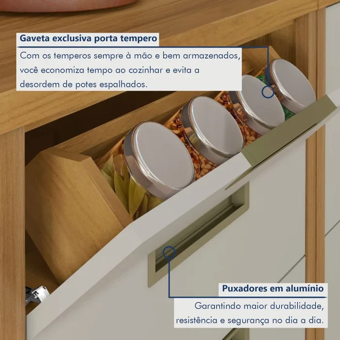 Cozinha Completa Imperatriz 5 Peças Ripado 100% Mdf Freijó/Off White - Nesher