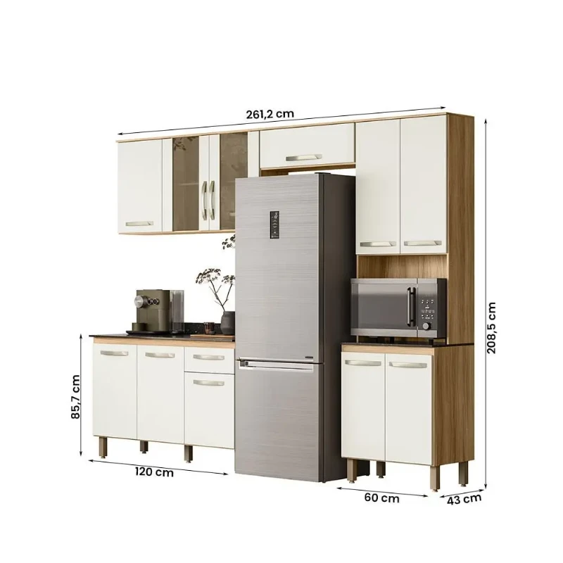 Armario de Cozinha Completo com Balcão Fit com 11 Portas e 1 Gaveta - Nicioli