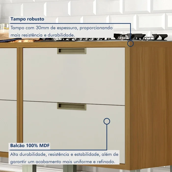 Cozinha Completa Imperatriz 5 Peças Ripado 100% Mdf Freijó/Off White - Nesher
