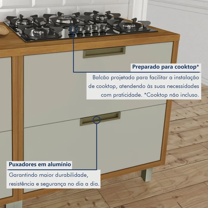 Cozinha Completa Imperatriz 5 Peças Ripado 100% Mdf Freijó/Off White - Nesher