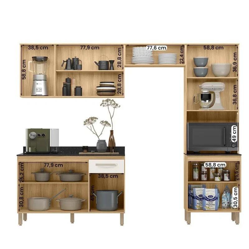 Armario de Cozinha Completo com Balcão Fit com 11 Portas e 1 Gaveta - Nicioli