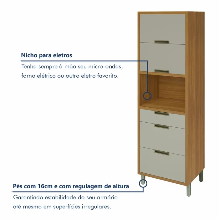 Cozinha Completa Imperatriz 5 Peças Ripado 100% Mdf Freijó/Off White - Nesher