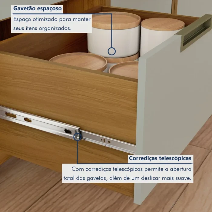 Cozinha Completa Imperatriz 5 Peças Ripado 100% Mdf Freijó/Off White - Nesher