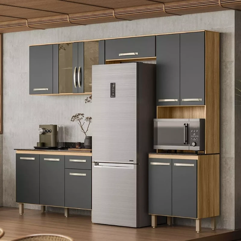 Armario de Cozinha Completo com Balcão Fit com 11 Portas e 1 Gaveta - Nicioli