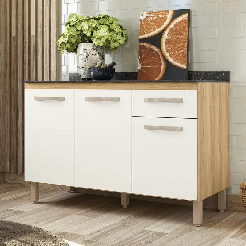 Balcão Fit 120 Para Cozinha 3 Portas e 1 Gaveta - Nicioli