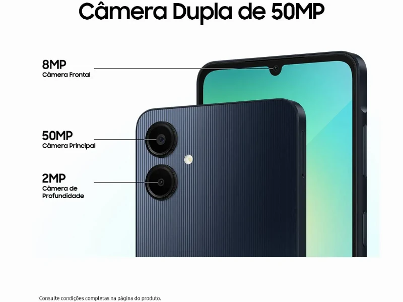 Smartphone Samsung Galaxy A06 Azul Escuro 4G 128GB 4GB RAM Tela 6,7" Processador Octa-Core, Câmera Traseira de 50MP e Selfie de 8MP