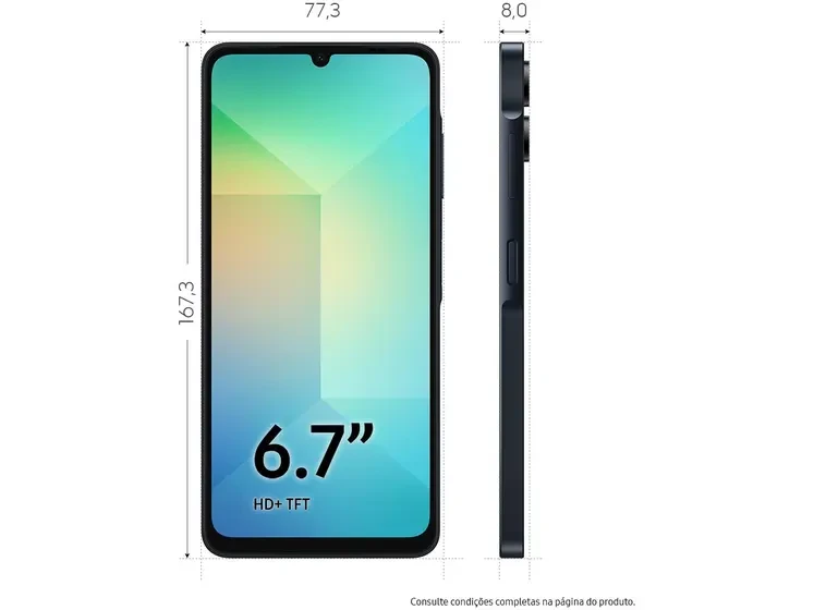 Smartphone Samsung Galaxy A06 Azul Escuro 4G 128GB 4GB RAM Tela 6,7" Processador Octa-Core, Câmera Traseira de 50MP e Selfie de 8MP