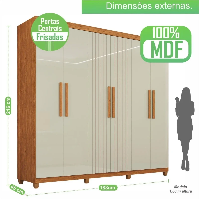 Guarda-roupa/Roupeiro 6 Portas 2 Gavetas Portugal Frison - IMOP Móveis