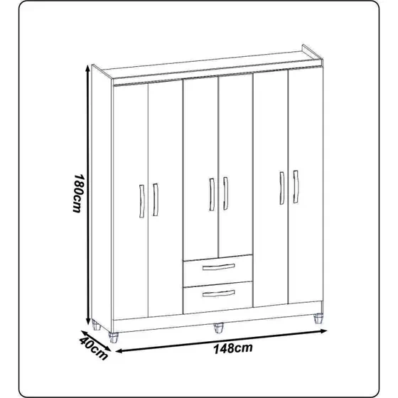 Guarda Roupa Fortaleza 6 Portas 2 Gavetas - Atualle