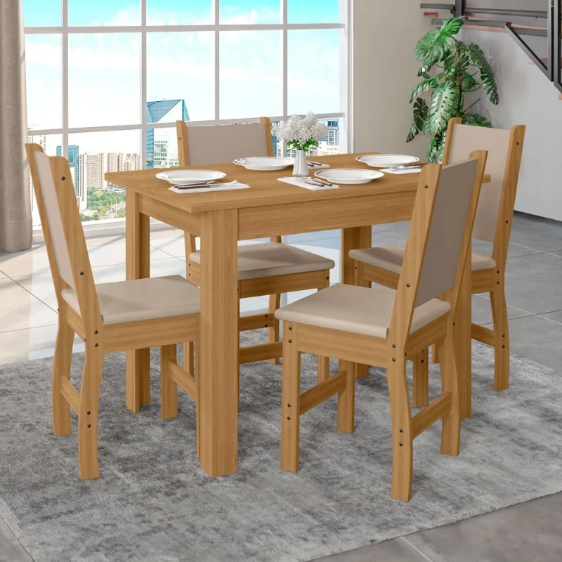 Mesa Jantar Bellagio com 4 Cadeiras Clara Estofadas - Poliman