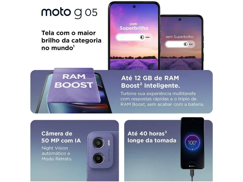 Smartphone Motorola Moto G05 128GB Cinza 4G 12GB RAM 6,7" 50MP Selfie 8MP