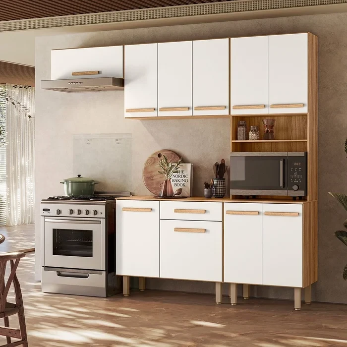 Armario de Cozinha Completa com Balcão Lemon com 10 Portas e 1 Gaveta