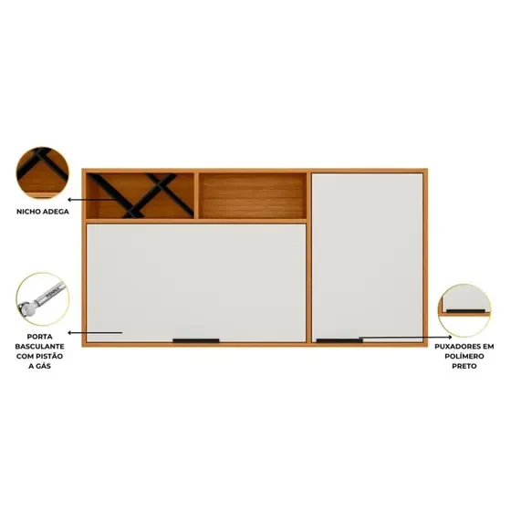 Armário Aéreo 120cm 02 Portas Ravena Nicho Com Adega Poliman